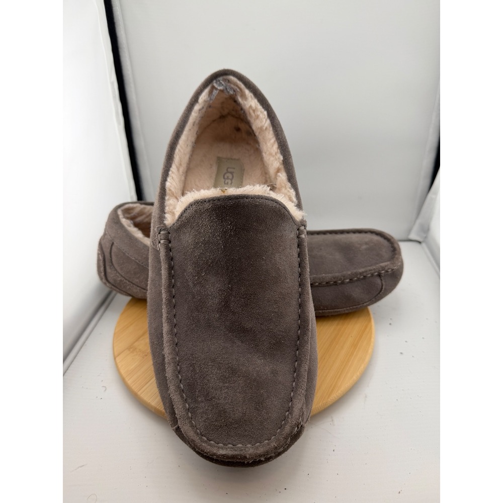 UGG Ascot Mens Charcoal Grey Suede Wool Lined Slippers Loafers 1101110 Size 13